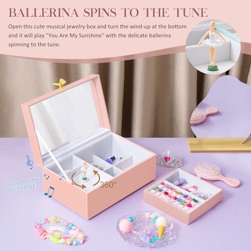 ProCase Girls Musical Jewelry Box with Spinning Ballerina, Kids Jewelry Boxes Storage, Ballerina Music Box Gifts for Little Girl Daughter, Birthday Anniversary Christmas Gifts -Pink