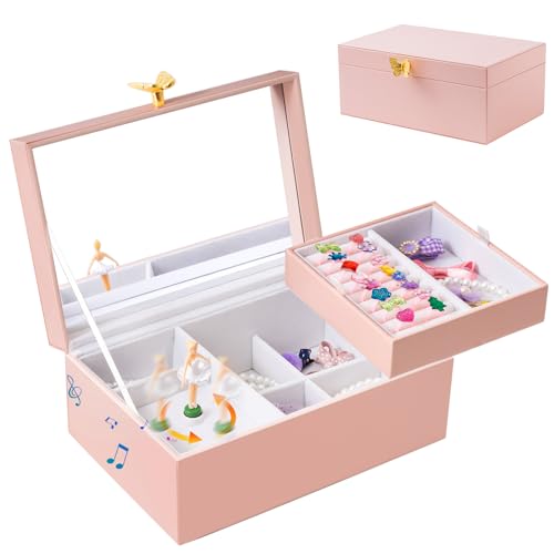 ProCase Girls Musical Jewelry Box with Spinning Ballerina, Kids Jewelry Boxes Storage, Ballerina Music Box Gifts for Little Girl Daughter, Birthday Anniversary Christmas Gifts -Pink