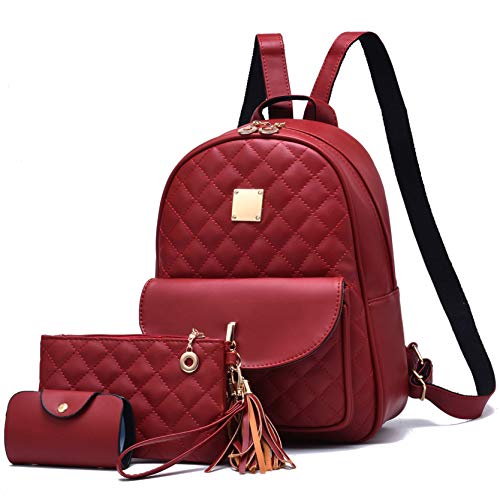 I IHAYNER Women's Simple Design Quilted Backpack Mini Backpack for Women 3Pcs Leather Backpack Purse for Women Small Backpack