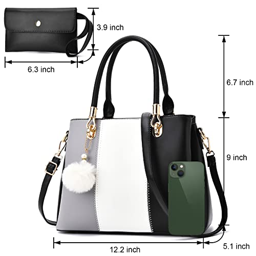 Damen-Handtasche, große Tragetasche, Schultertasche, Crossbody-Tasche für Damen, Farbnähte, Henkeltasche oben, Hobo-Tasche, 2-teiliges Geldbörsen-Set 