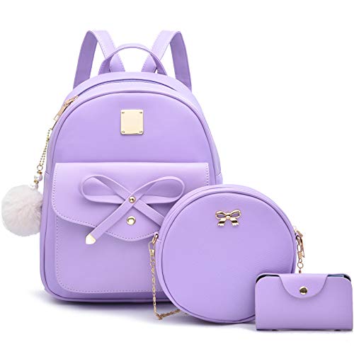 I IHAYNER Sac à dos en cuir tendance avec nœud papillon pour filles, 3 pièces, sac à dos pour femmes, sac à bandoulière 