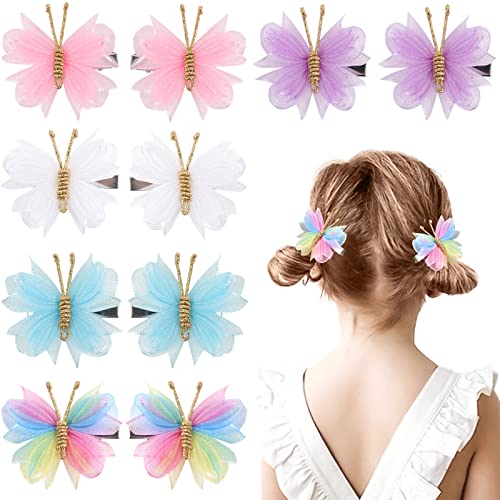 Oaoleer Hair Clips, 10PCS Mini Butterfly Hair Barrettes, 2" Tulle Mesh, Colorful Butterfly Hair Accessories for Baby Girls Women Halloween Cosplaying Party Decor