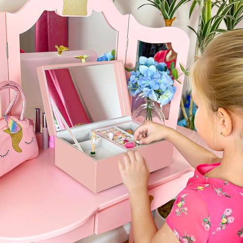 ProCase Girls Musical Jewelry Box with Spinning Ballerina, Kids Jewelry Boxes Storage, Ballerina Music Box Gifts for Little Girl Daughter, Birthday Anniversary Christmas Gifts -Pink