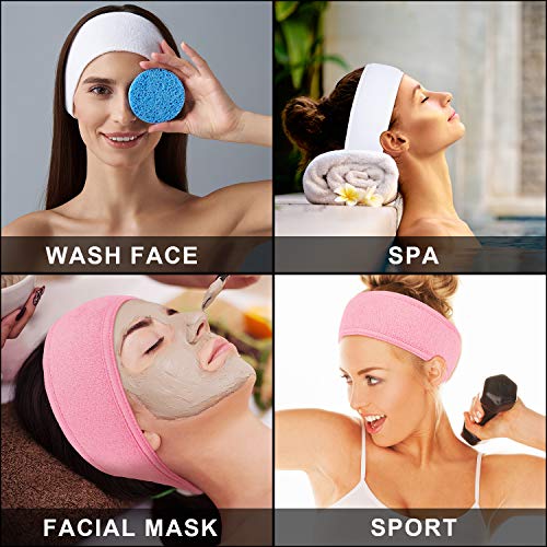 Whaline Spa Facial Headband Make Up Wrap Head Terry Cloth Headband Adjustable Towel for Face Washing,Shower, 3 Pieces (White, Black, Gray)