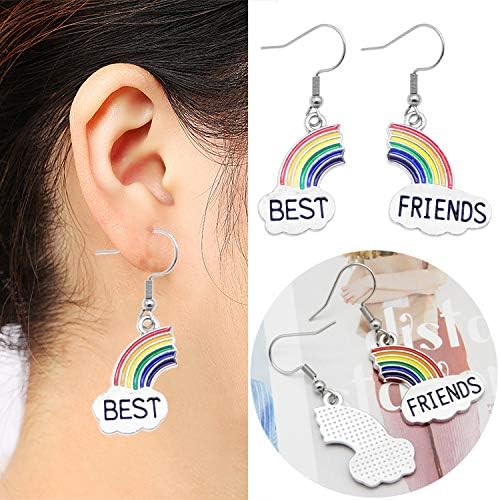 JJGQAZ 10 Pairs Mixed Rainbow BEST FRIENDS Enamel Silver Plated Charm Pendant for DIY Jewelry Making Necklace Bracelet Earring Jewelry Accessories Charms