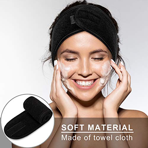 Whaline Spa Facial Headband Make Up Wrap Head Terry Cloth Headband Adjustable Towel for Face Washing,Shower, 3 Pieces (White, Black, Gray)