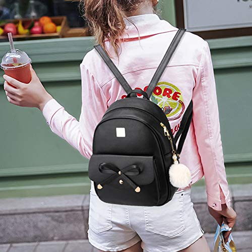 I IHAYNER Sac à dos en cuir tendance avec nœud papillon pour filles, 3 pièces, sac à dos pour femmes, sac à bandoulière 