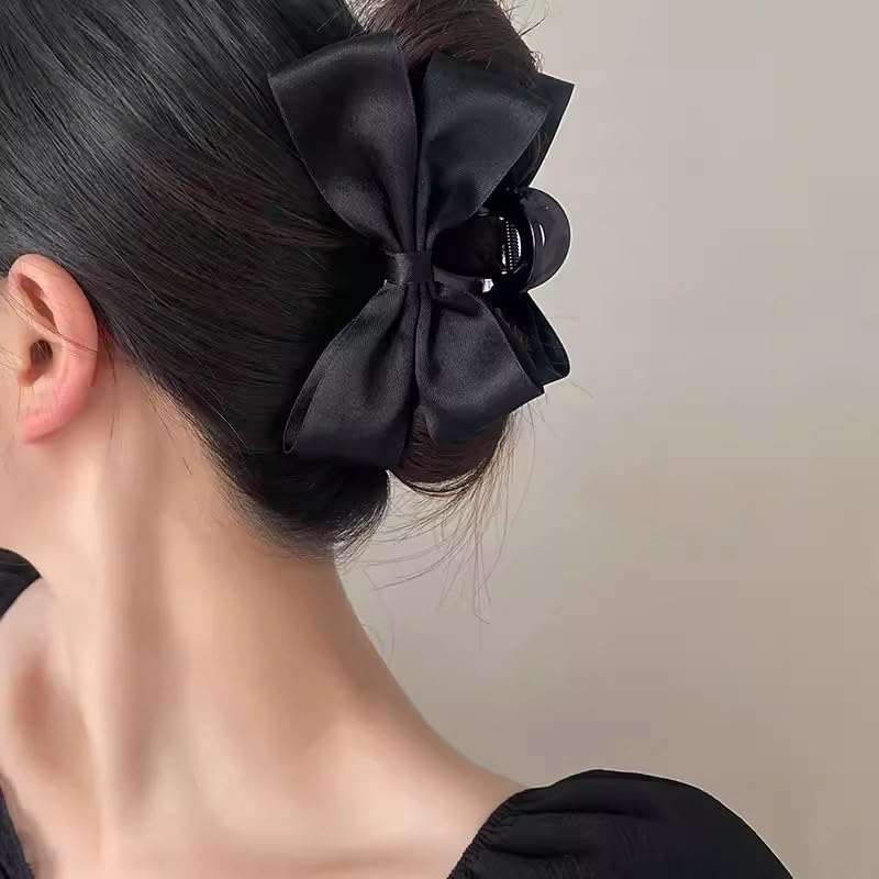 Women's Large Hair Accessories - Cute Bow-knot Clips, Long Tail Barrettes, Tassel Ribbon Claws, and Non-Slip Clamps in Black, Brown, and White