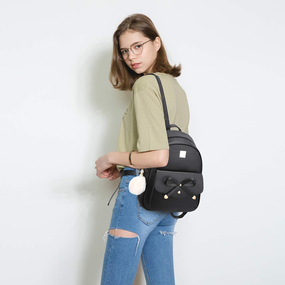 I IHAYNER Sac à dos en cuir tendance avec nœud papillon pour filles, 3 pièces, sac à dos pour femmes, sac à bandoulière 