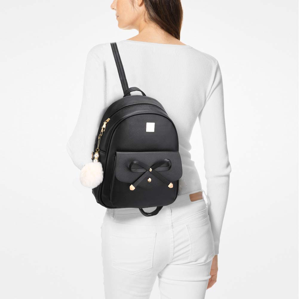 I IHAYNER Sac à dos en cuir tendance avec nœud papillon pour filles, 3 pièces, sac à dos pour femmes, sac à bandoulière 