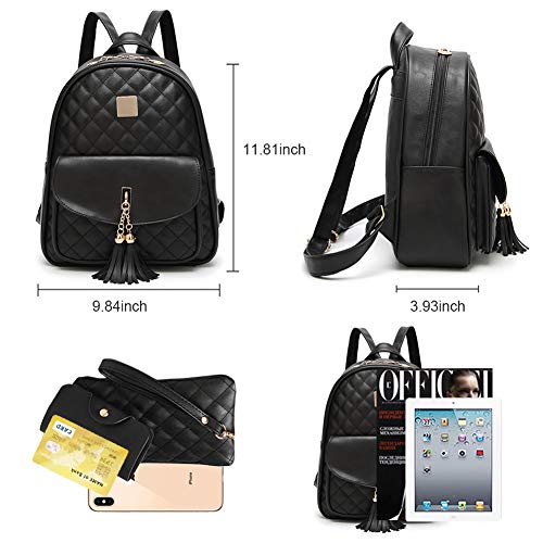 I IHAYNER Women's Simple Design Quilted Backpack Mini Backpack for Women 3Pcs Leather Backpack Purse for Women Small Backpack