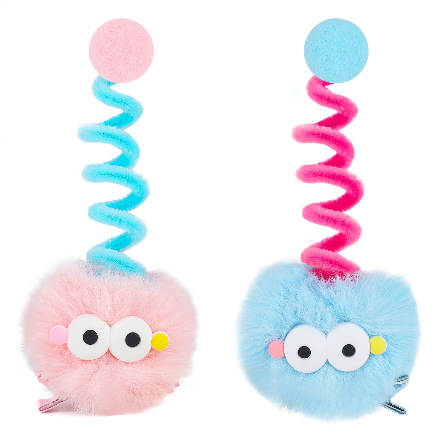 2Pcs Pom Pom Hair Clips Pink Cute Hair Pins Baby Girls Funny Blue Small Hair Barrettes Thick Long Short Hair Clips Non Slip Kawaii Metal Hair Clip Natural Hair Accessories Bulk Party Styling