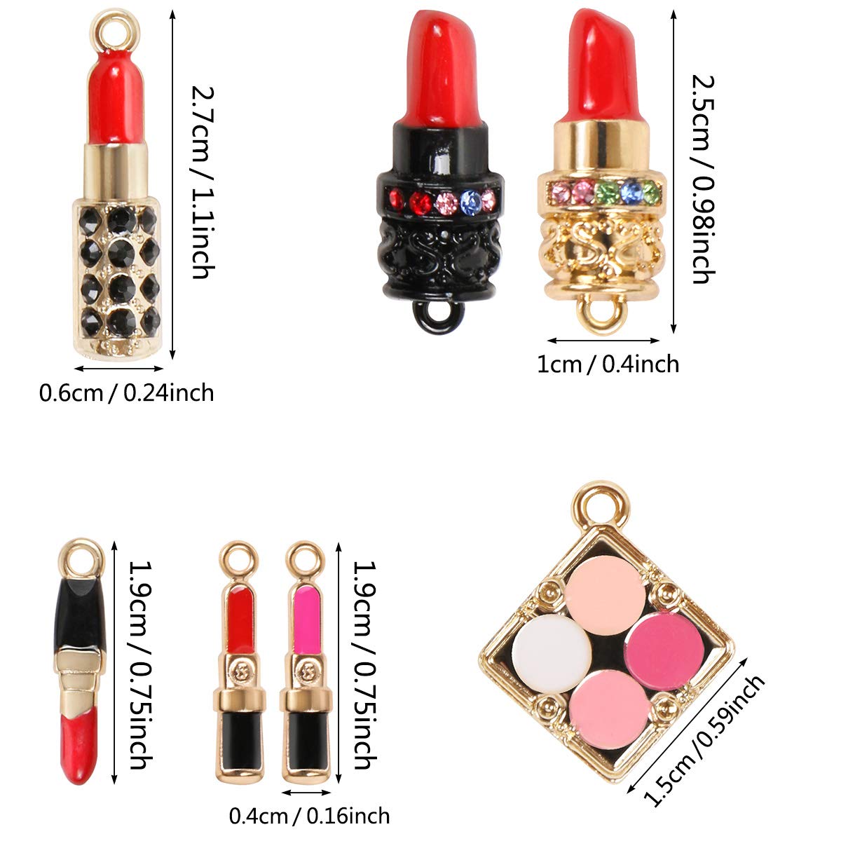 KISSBUTY Lot de 14 pendentifs à breloques pour rouge à lèvres, en émail mixte, tendance, pour rouge à lèvres, porte-clés, collier, pendentifs pour femmes, fabrication de bijoux, bricolage 