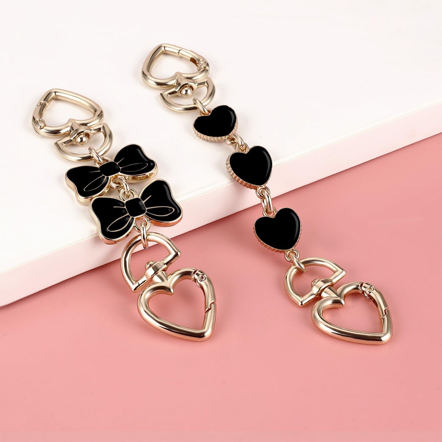 2Pcs Purse Extender Chain Silver Bag Extender Chain Heart Moon Purse Strap Extender Black Purse Strap Replacement Crossbody Purse Accessories for Women Bag Charms for Handbags Tote Bags Purse Making