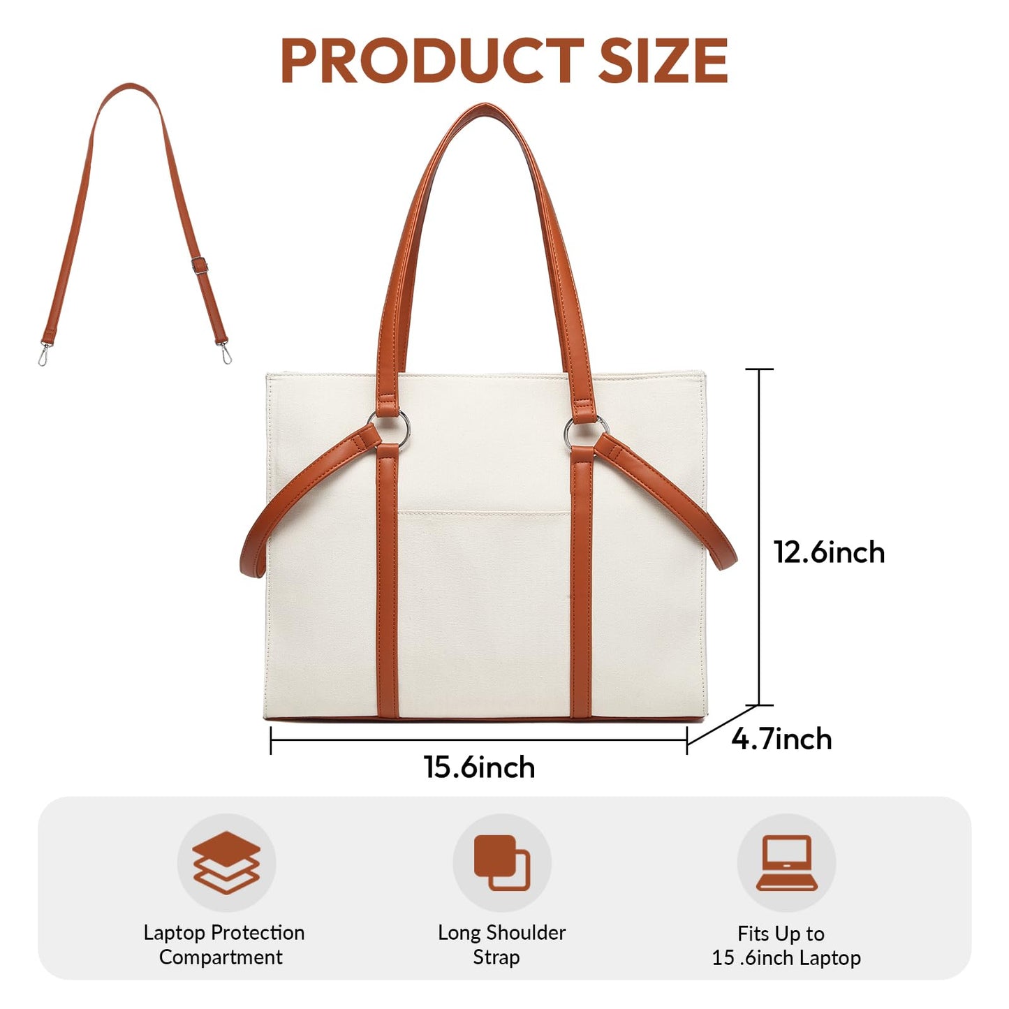 I IHAYNER Sac fourre-tout pour ordinateur portable Sac en toile pour ordinateur portable 15,6 pouces Sacs à bandoulière de travail pour femmes Sac de travail de bureau d'affaires Sac porte-documents Sac d'université