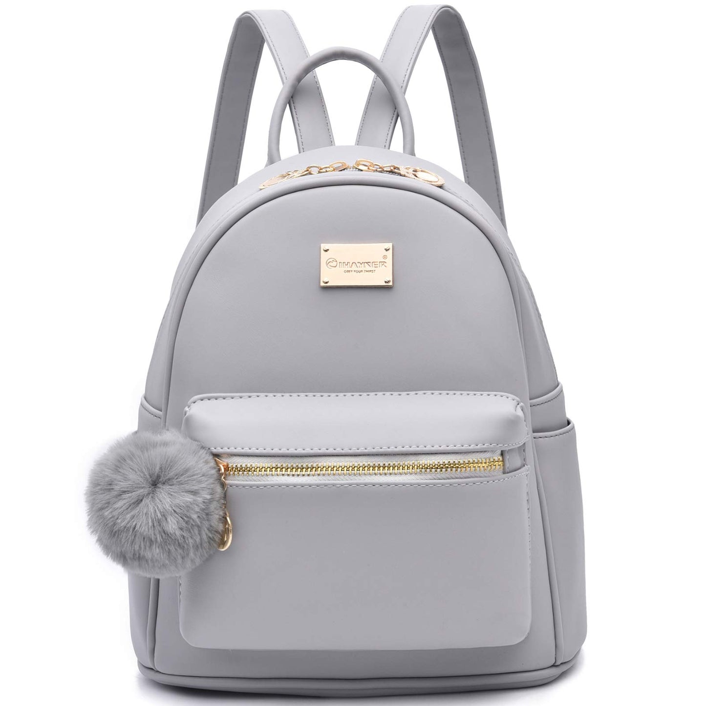 I IHAYNER Sac à dos tendance pour filles, mini sac à dos en cuir pour femmes, cartable d'école avec pompon, sacs à dos de voyage 