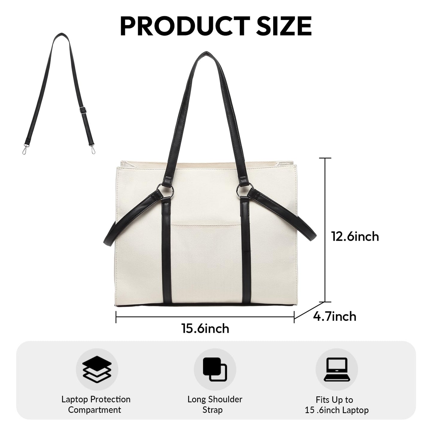 I IHAYNER Sac fourre-tout pour ordinateur portable Sac en toile pour ordinateur portable 15,6 pouces Sacs à bandoulière de travail pour femmes Sac de travail de bureau d'affaires Sac porte-documents Sac d'université