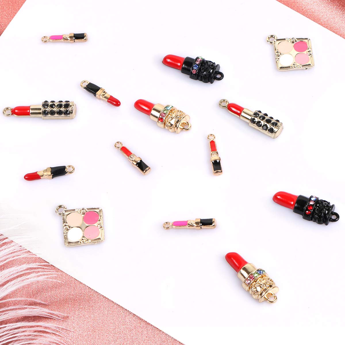 KISSBUTY Lot de 14 pendentifs à breloques pour rouge à lèvres, en émail mixte, tendance, pour rouge à lèvres, porte-clés, collier, pendentifs pour femmes, fabrication de bijoux, bricolage 