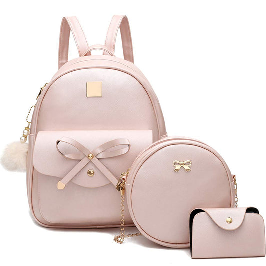 I IHAYNER Sac à dos en cuir tendance avec nœud papillon pour filles, 3 pièces, sac à dos pour femmes, sac à bandoulière 