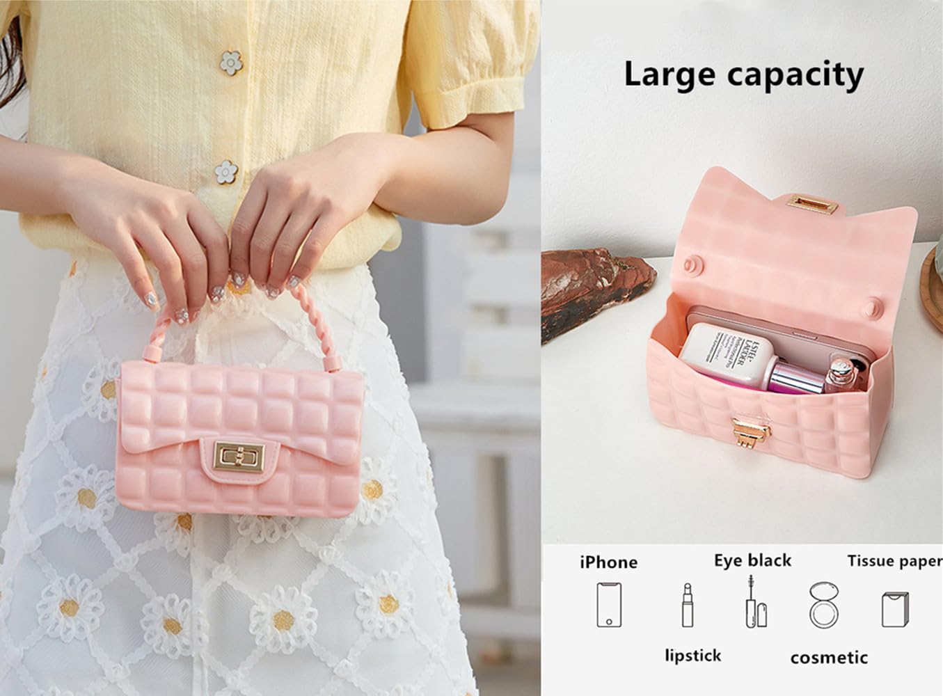 Sac à bandoulière en chaîne pour filles, sac de princesse, sac à main en chaîne, mezzanine à trois couches détachable en chaîne pour cadeau d'anniversaire pour filles 