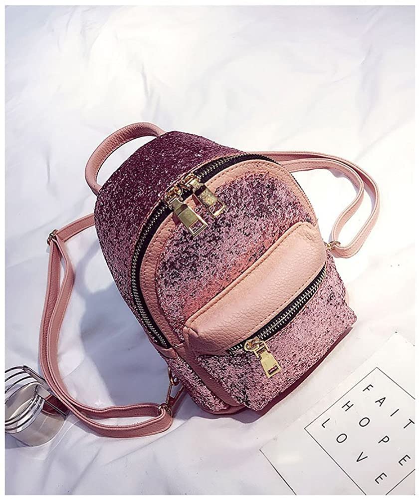 I IHAYNER Women Cute Sequin Mini Backpack Leather Purse Women Backpack Leather Cross Body Bag Pink