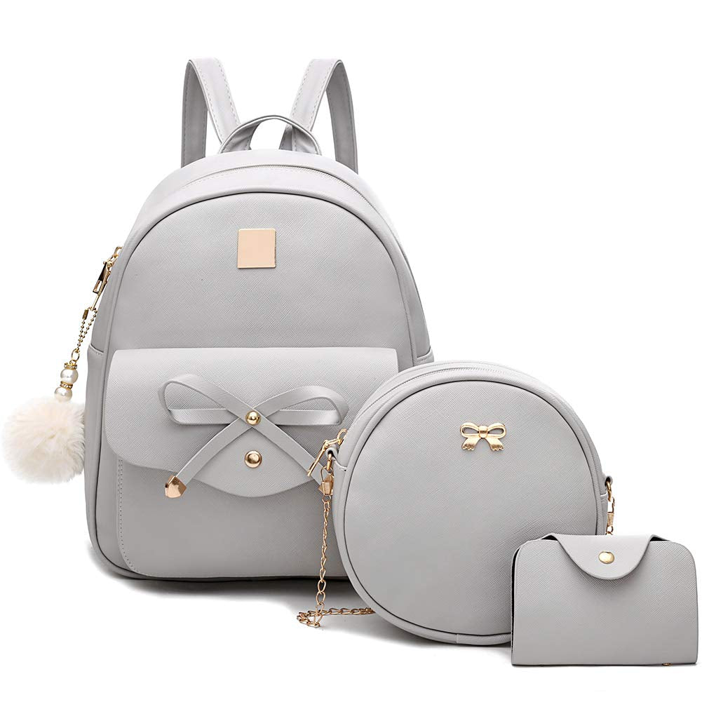 I IHAYNER Sac à dos en cuir tendance avec nœud papillon pour filles, 3 pièces, sac à dos pour femmes, sac à bandoulière 