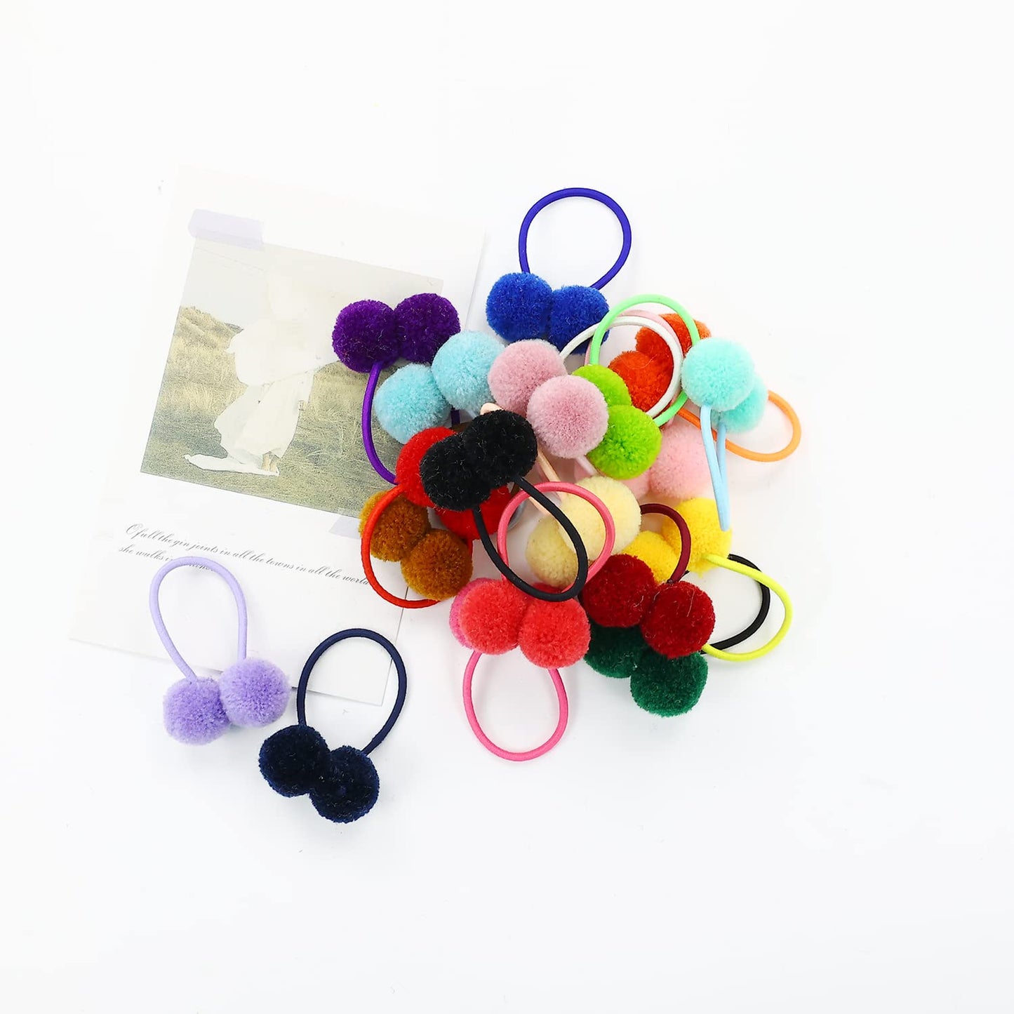 inSowni Lot de 40/20 paires de chouchous à pompons mignons avec boules colorées, élastiques en caoutchouc, élastiques pour queue de cheval, accessoires pour bébés, filles, nourrissons, tout-petits, enfants 