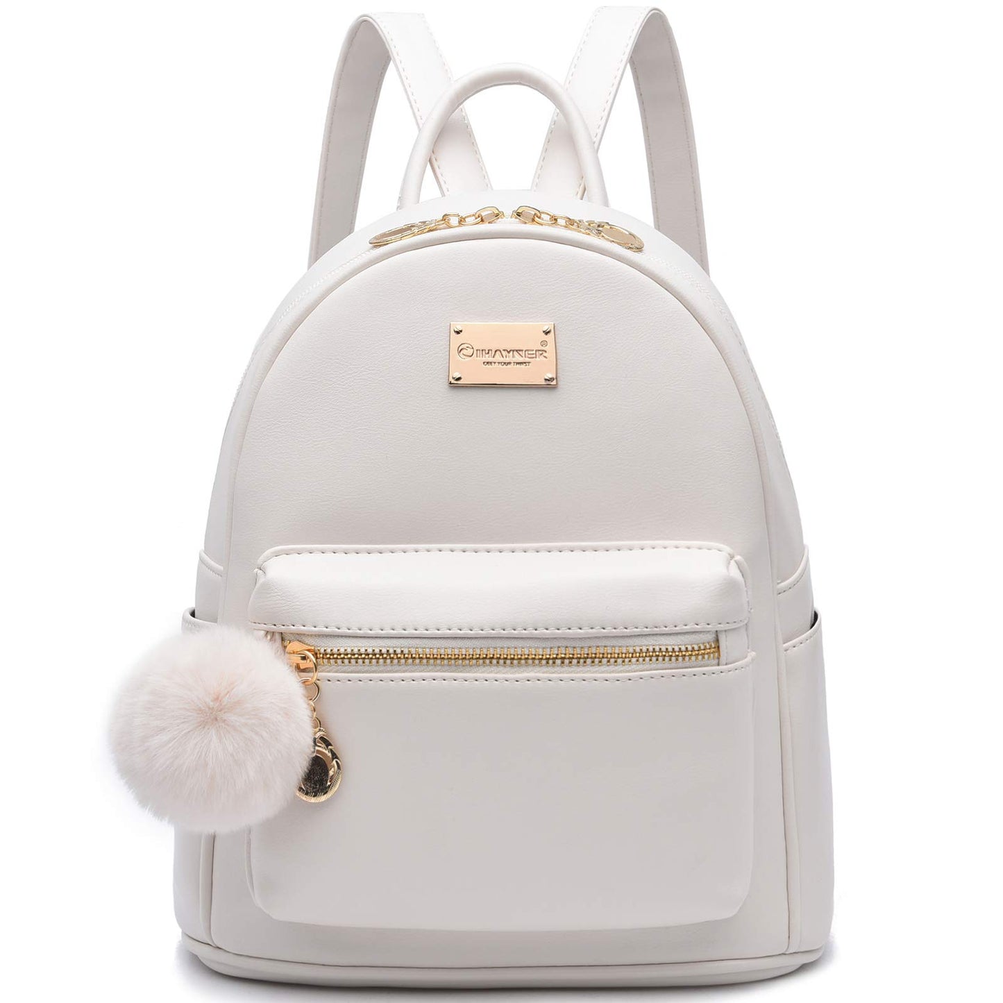 I IHAYNER Sac à dos tendance pour filles, mini sac à dos en cuir pour femmes, cartable d'école avec pompon, sacs à dos de voyage 