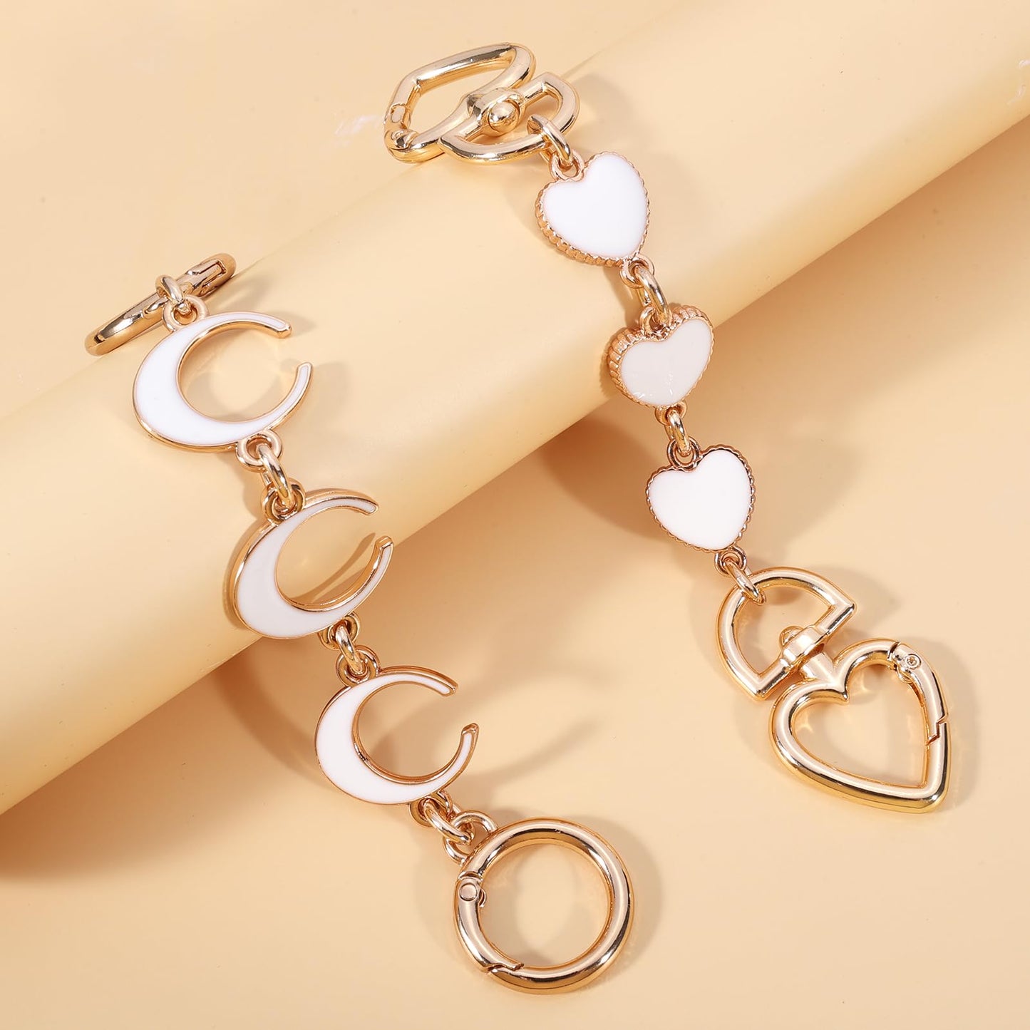 2Pcs Bag Extender Chain Heart Moon Purse Strap Extenders for Handbags Purse Extender Chain Gold Chain Purse Strap Replacement White Purse Accessories Bag Charms for Handbags Purse Making Supplies