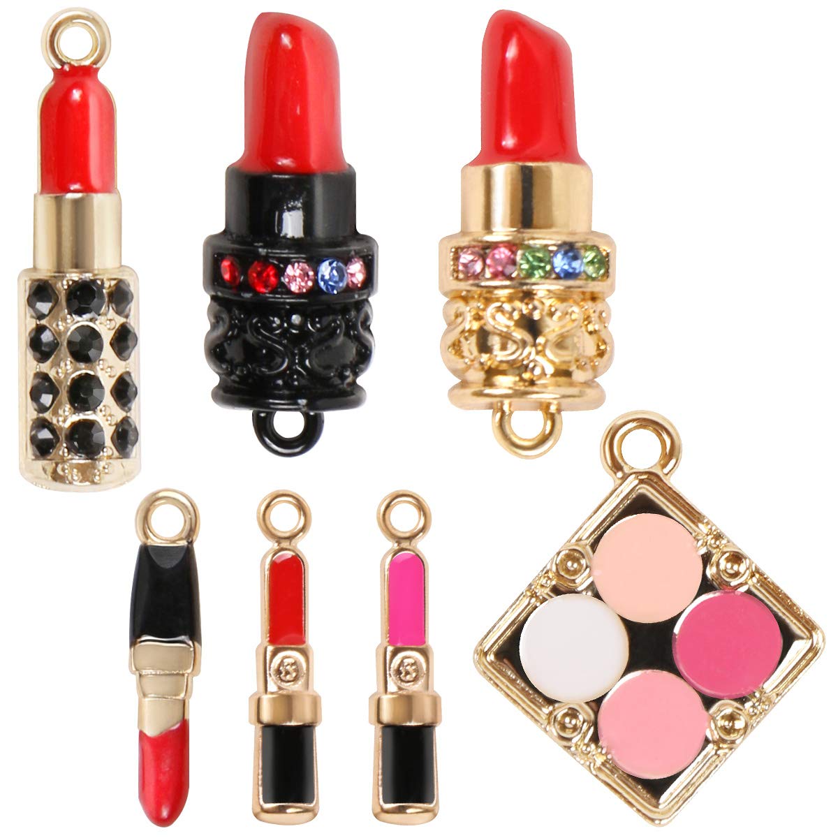 KISSBUTY Lot de 14 pendentifs à breloques pour rouge à lèvres, en émail mixte, tendance, pour rouge à lèvres, porte-clés, collier, pendentifs pour femmes, fabrication de bijoux, bricolage 