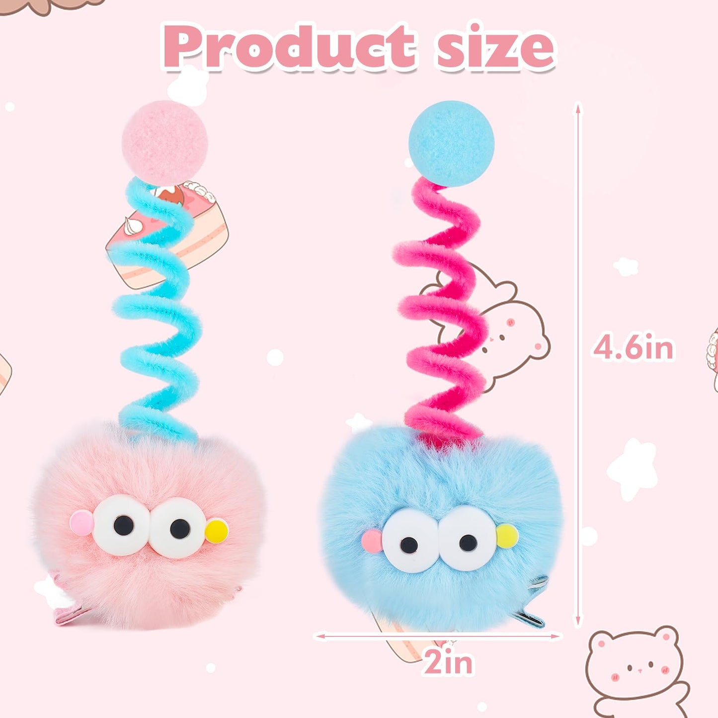 2Pcs Pom Pom Hair Clips Pink Cute Hair Pins Baby Girls Funny Blue Small Hair Barrettes Thick Long Short Hair Clips Non Slip Kawaii Metal Hair Clip Natural Hair Accessories Bulk Party Styling