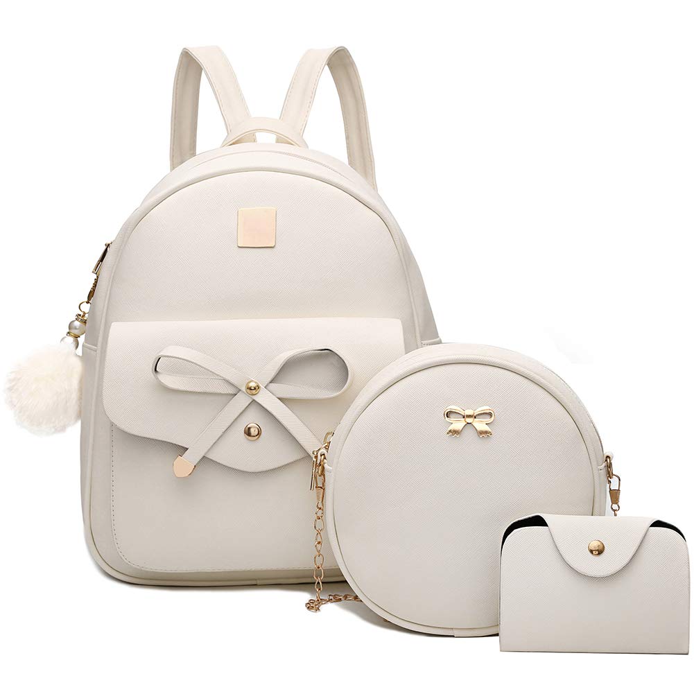 I IHAYNER Sac à dos en cuir tendance avec nœud papillon pour filles, 3 pièces, sac à dos pour femmes, sac à bandoulière 