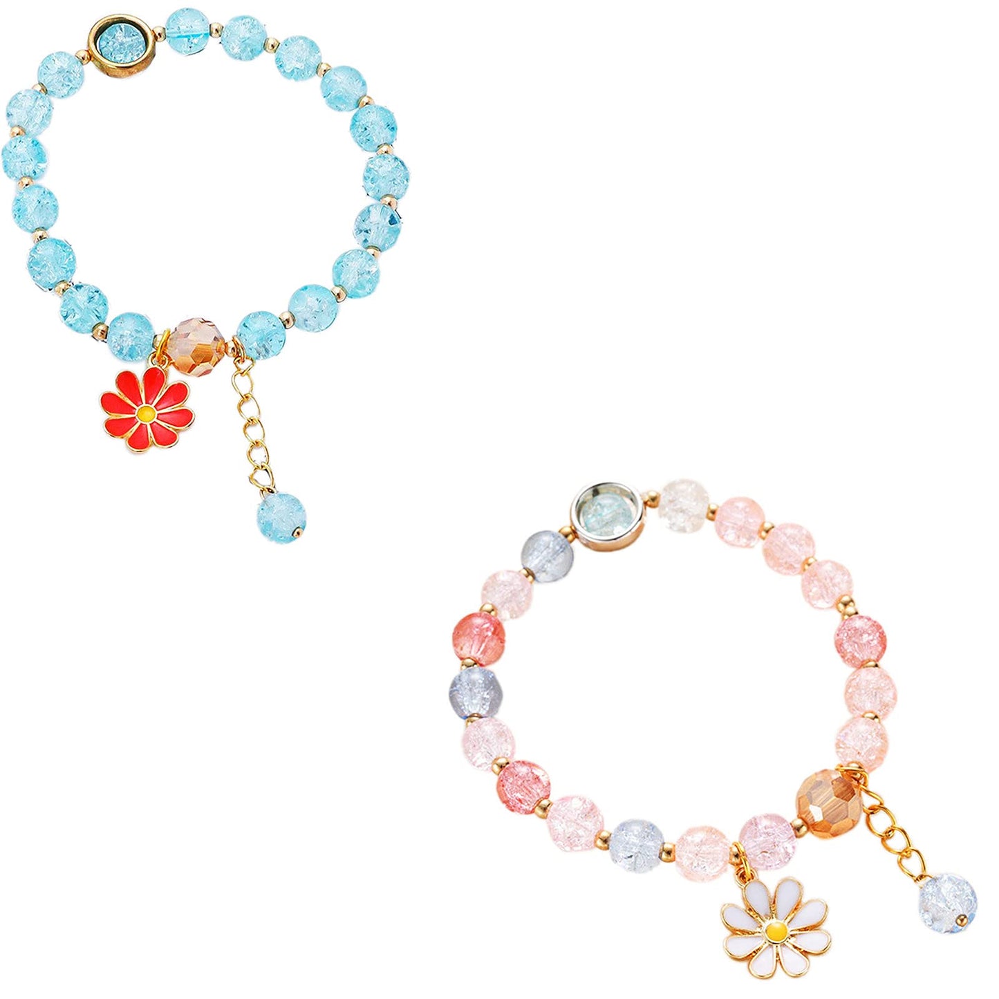 Fuqimanman2020 5 Pcs Colorful Flower Charm Bracelets Set Handmade Crystal Beaded Daisy Bracelets for Women Jewelry