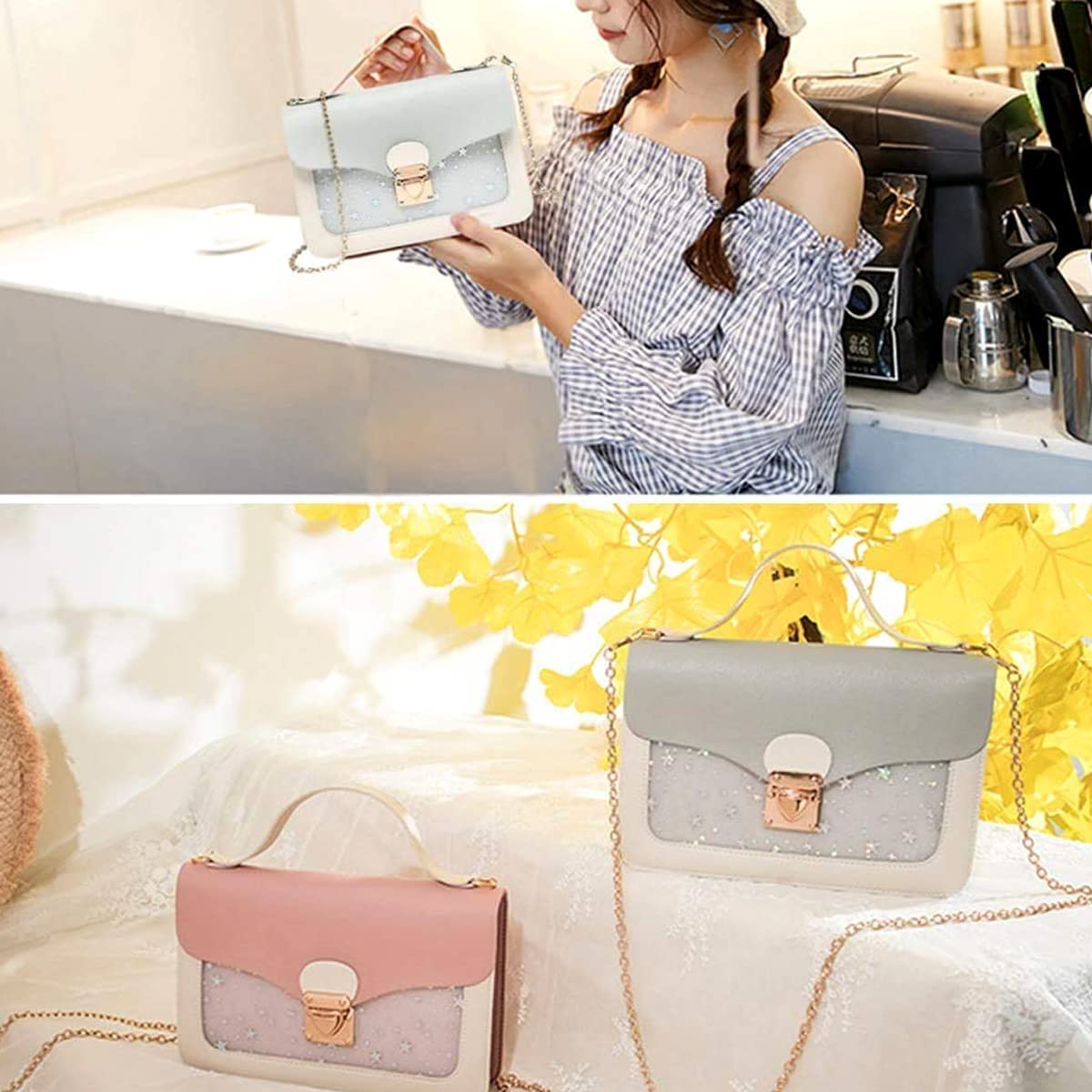 Sac à bandoulière en chaîne pour filles, sac de princesse, sac à main en chaîne, mezzanine à trois couches détachable en chaîne pour cadeau d'anniversaire pour filles 