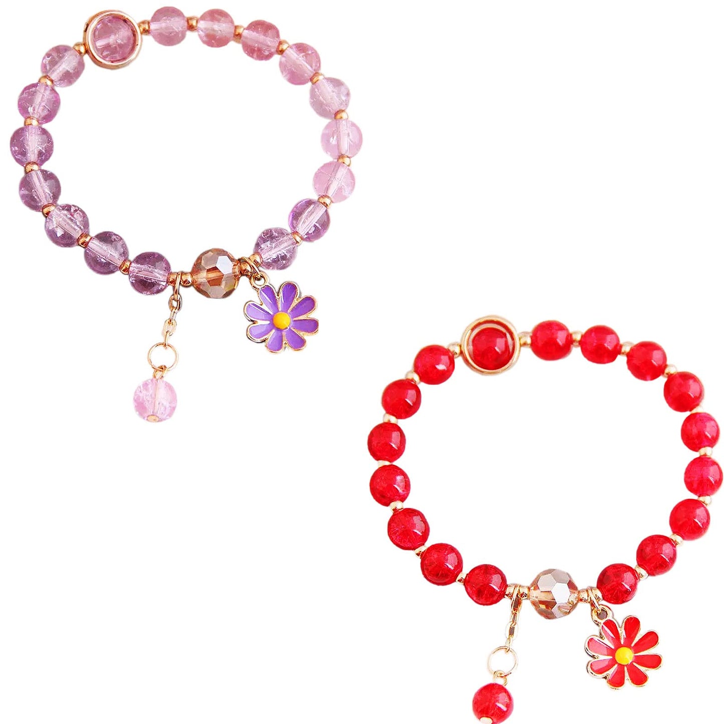 Fuqimanman2020 5 Pcs Colorful Flower Charm Bracelets Set Handmade Crystal Beaded Daisy Bracelets for Women Jewelry