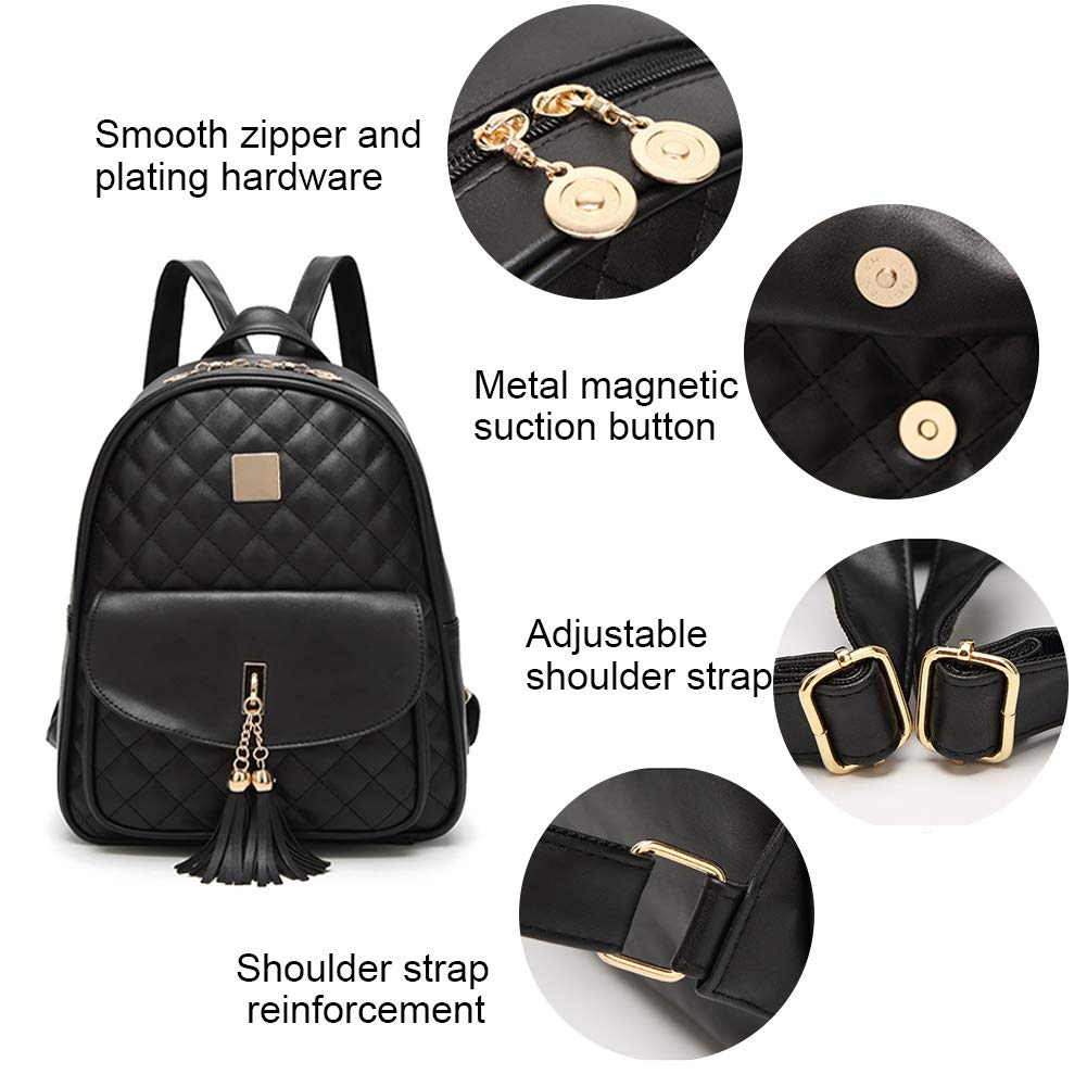 I IHAYNER Women's Simple Design Quilted Backpack Mini Backpack for Women 3Pcs Leather Backpack Purse for Women Small Backpack