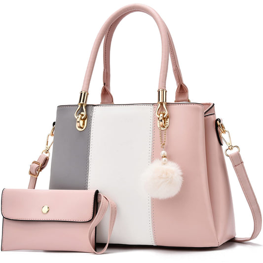 Women Handbags Large Tote Shoulder Bag Crossbody Bag for Women Color Stitching Top Handle Satchel Hobo 2pcs Purse Set