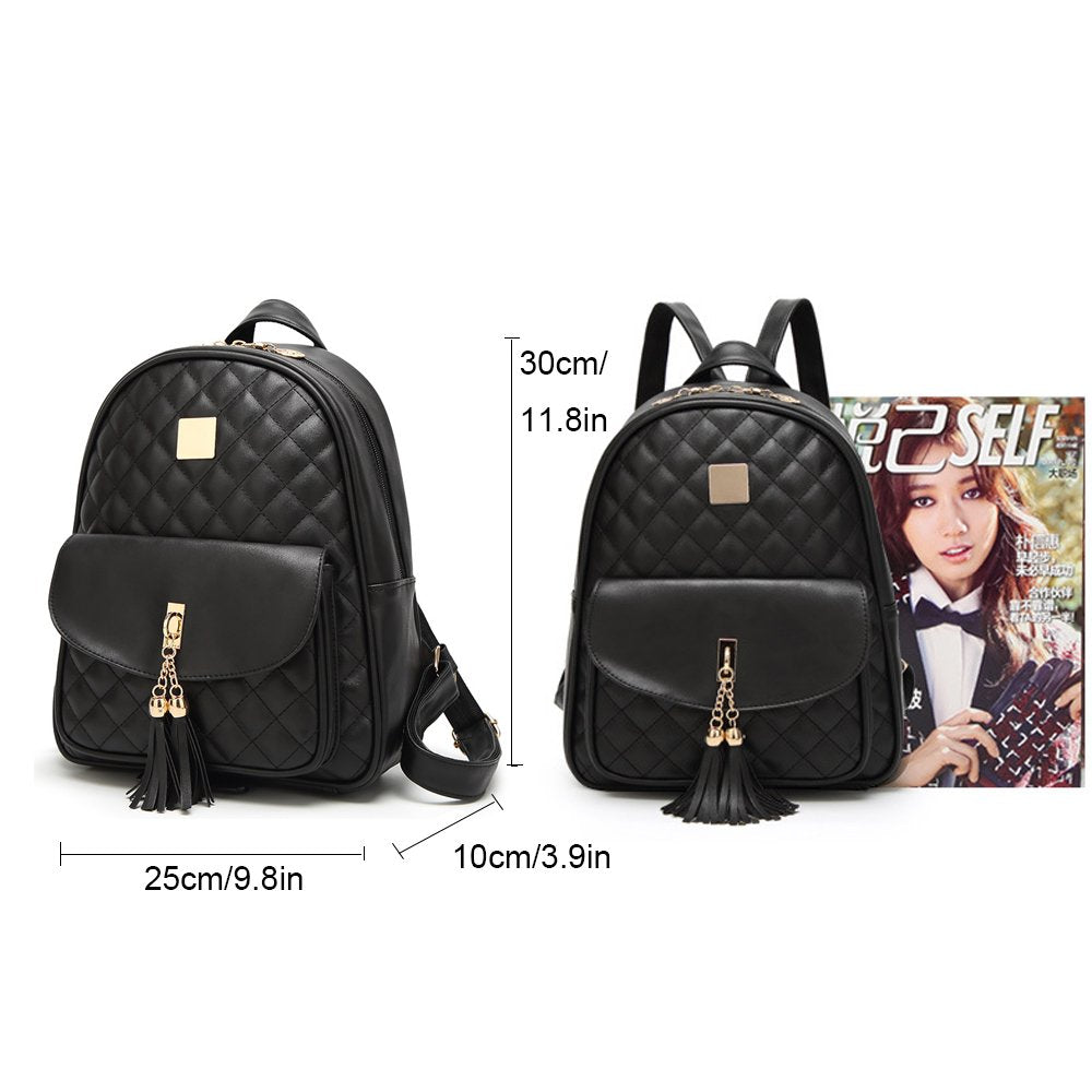 I IHAYNER Women's Simple Design Quilted Backpack Mini Backpack for Women 3Pcs Leather Backpack Purse for Women Small Backpack