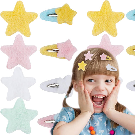 16Pcs Star Hair Clips Y2K Hair Accessories for Women Cute Hair Pins Kawaii Large Snap Hair Clips Non Slip Plush Star Barrettes for Girls Metal Hair Clips for Styling Festival Accessories Gifts