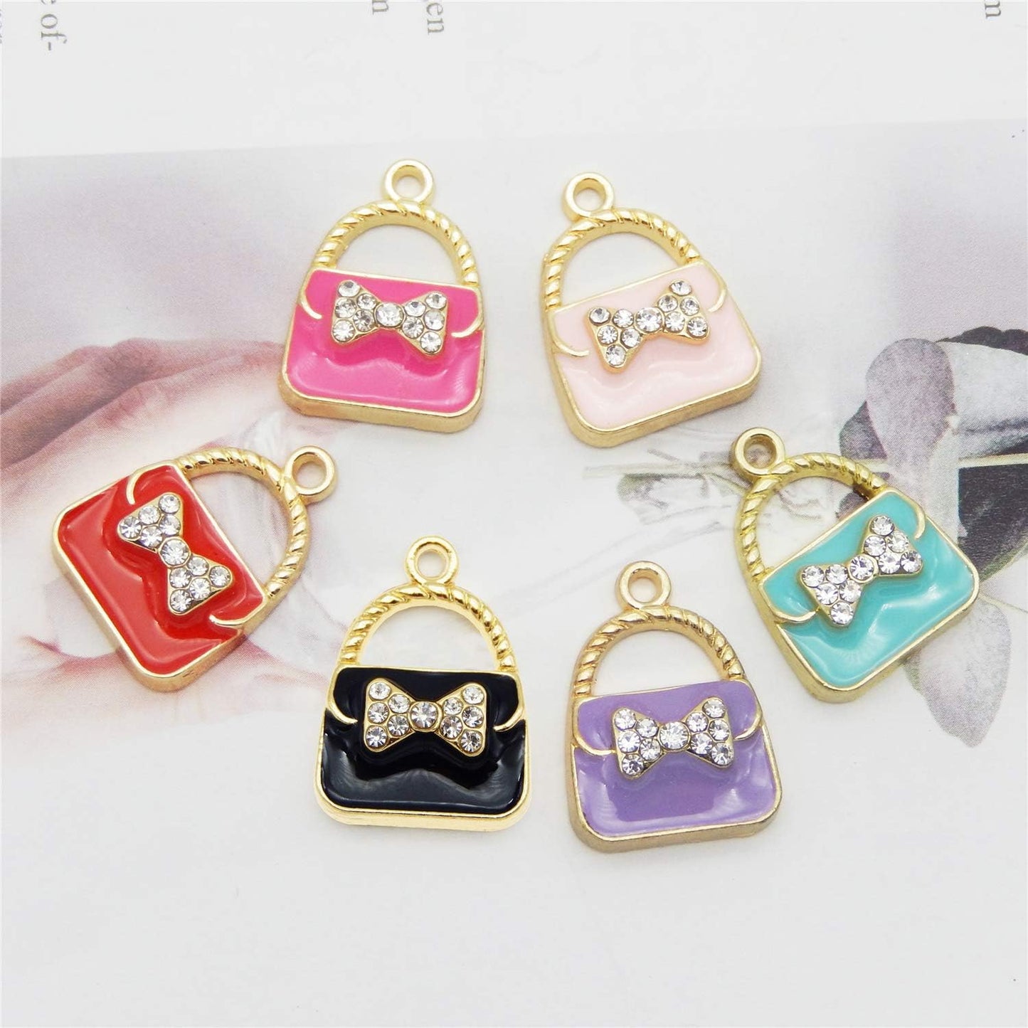 24pcs Mixed Colors Fashion Women Purse Bag Enamel Pendants Charms Gold Plated Ornaments for Necklace Bracelet Earring DIY Jewellery Making Supplies