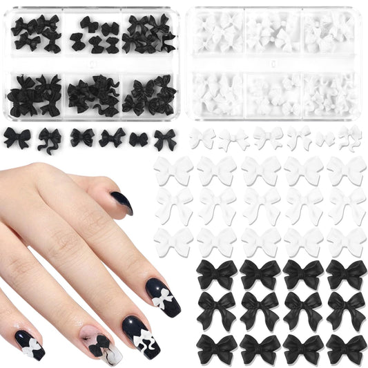 260Pcs Bow Nail Charms 3D Acrylic Bulk Black Bowknot Decoration Art Charms for Nails Kids Design Cute Y2k White Kawaii Resin Charms Flatback Tiny Mixed Bows Small Accessories for DIY Craft