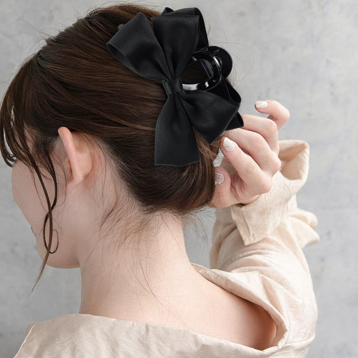 Women's Large Hair Accessories - Cute Bow-knot Clips, Long Tail Barrettes, Tassel Ribbon Claws, and Non-Slip Clamps in Black, Brown, and White