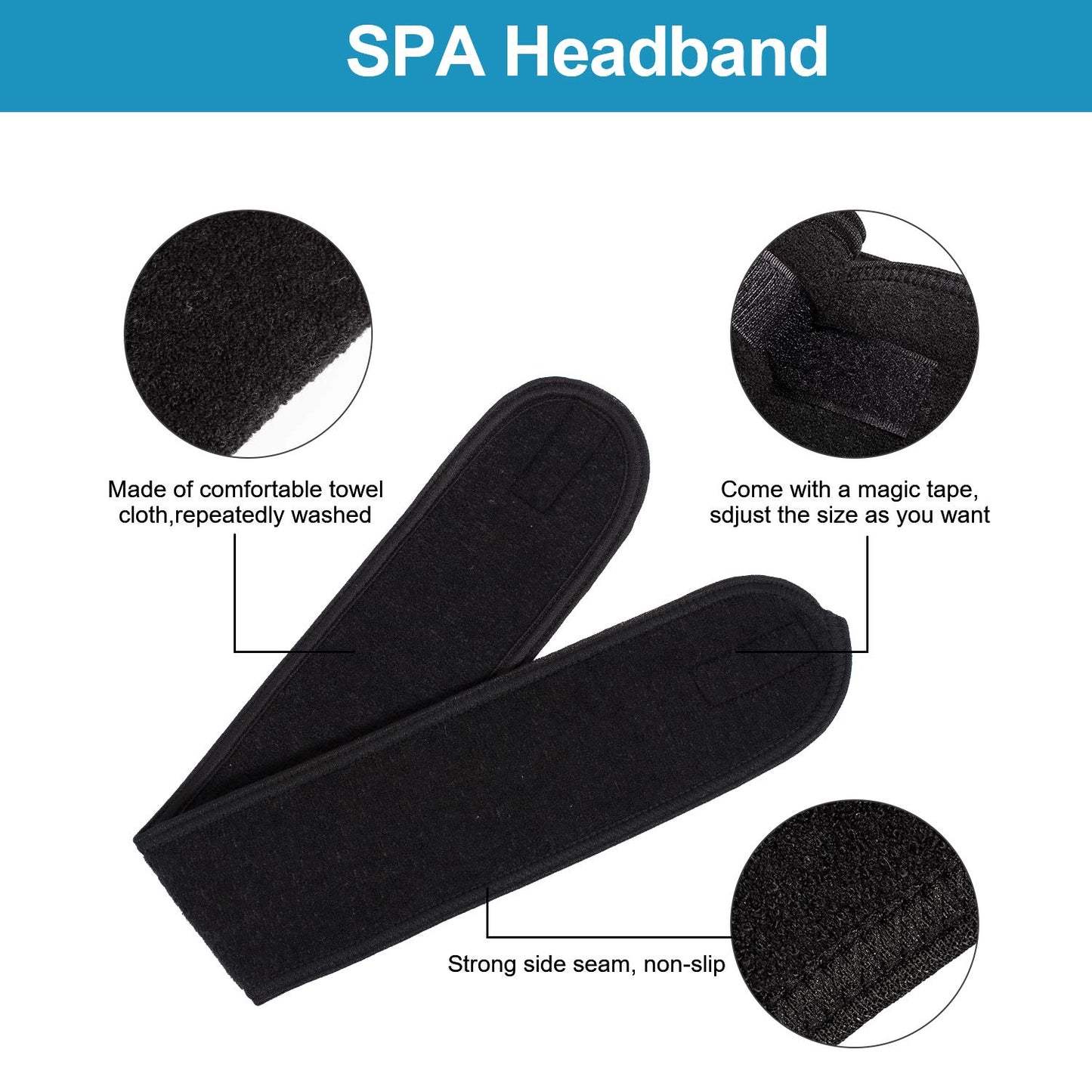 Whaline Spa Facial Headband Make Up Wrap Head Terry Cloth Headband Adjustable Towel for Face Washing,Shower, 3 Pieces (White, Black, Gray)