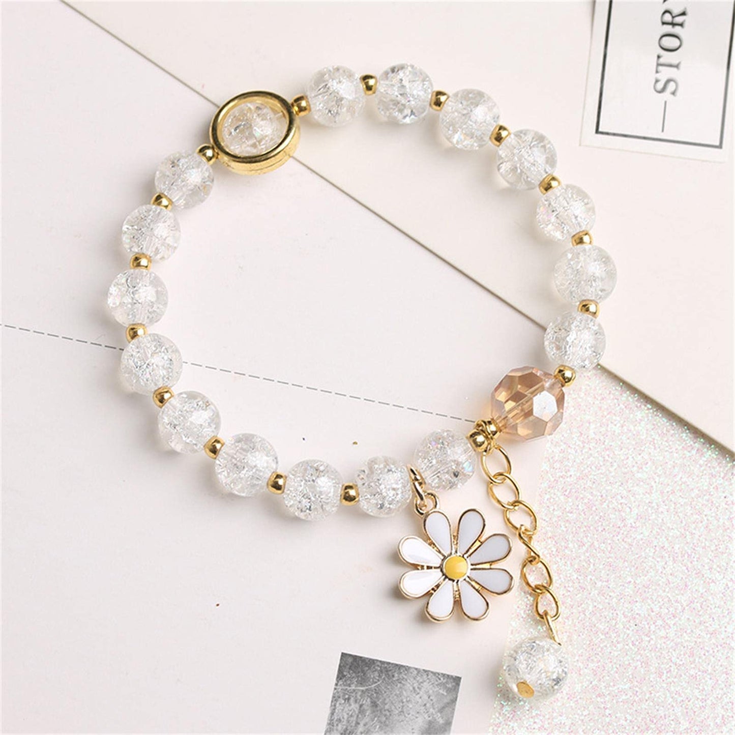 Fuqimanman2020 5 Pcs Colorful Flower Charm Bracelets Set Handmade Crystal Beaded Daisy Bracelets for Women Jewelry