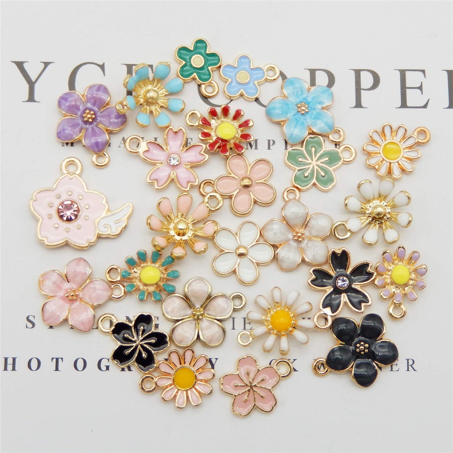 40pcs(20PAIRS) Assorted Gold Plated Enamel Flowers Dainty Dangle Mixed Pendants Charms for Earrings Jewelry Making Necklace Bracelet