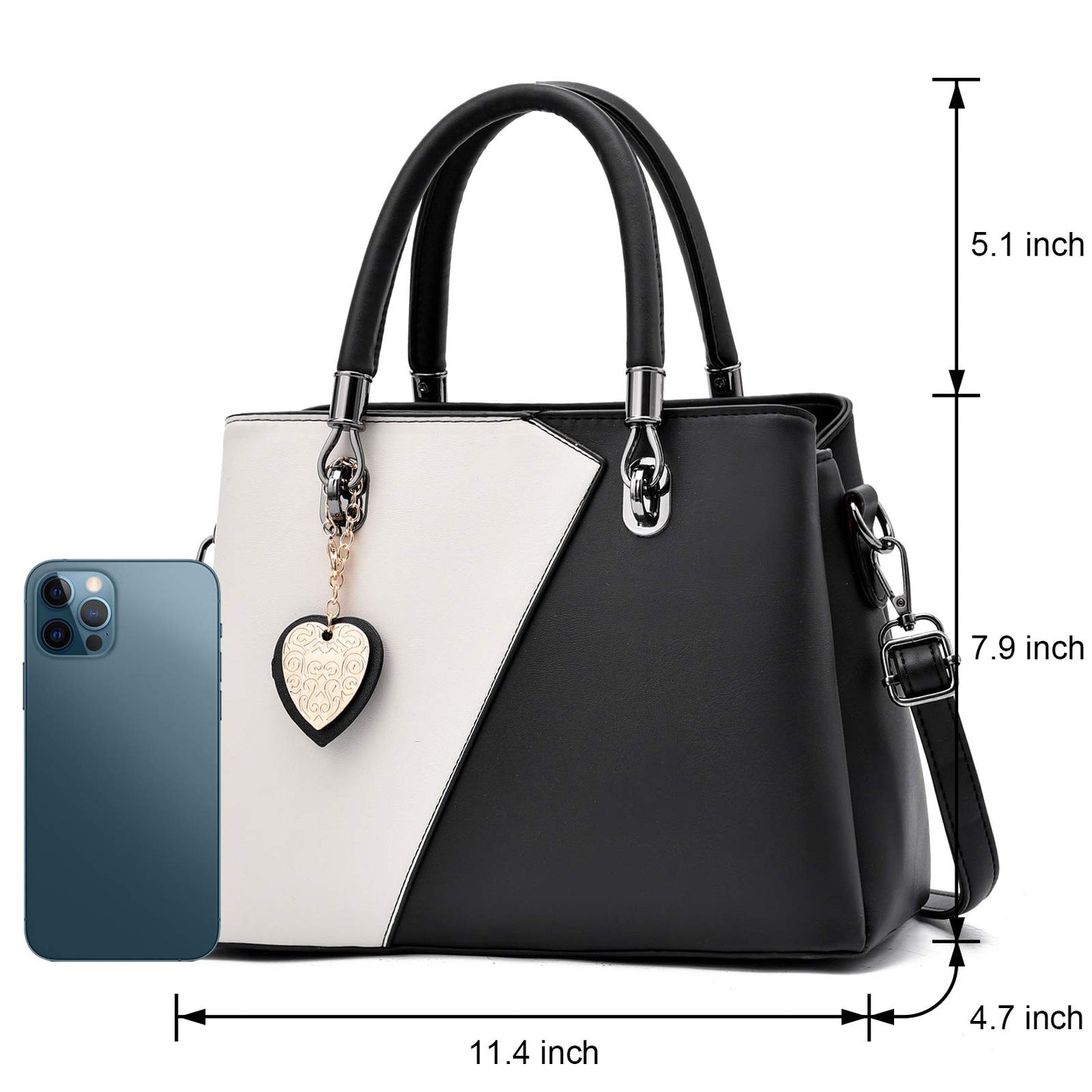 Womens Leather Handbags Purse Top-handle Bags Contrast Color Stitching Totes Satchel Shoulder Bag for Ladies