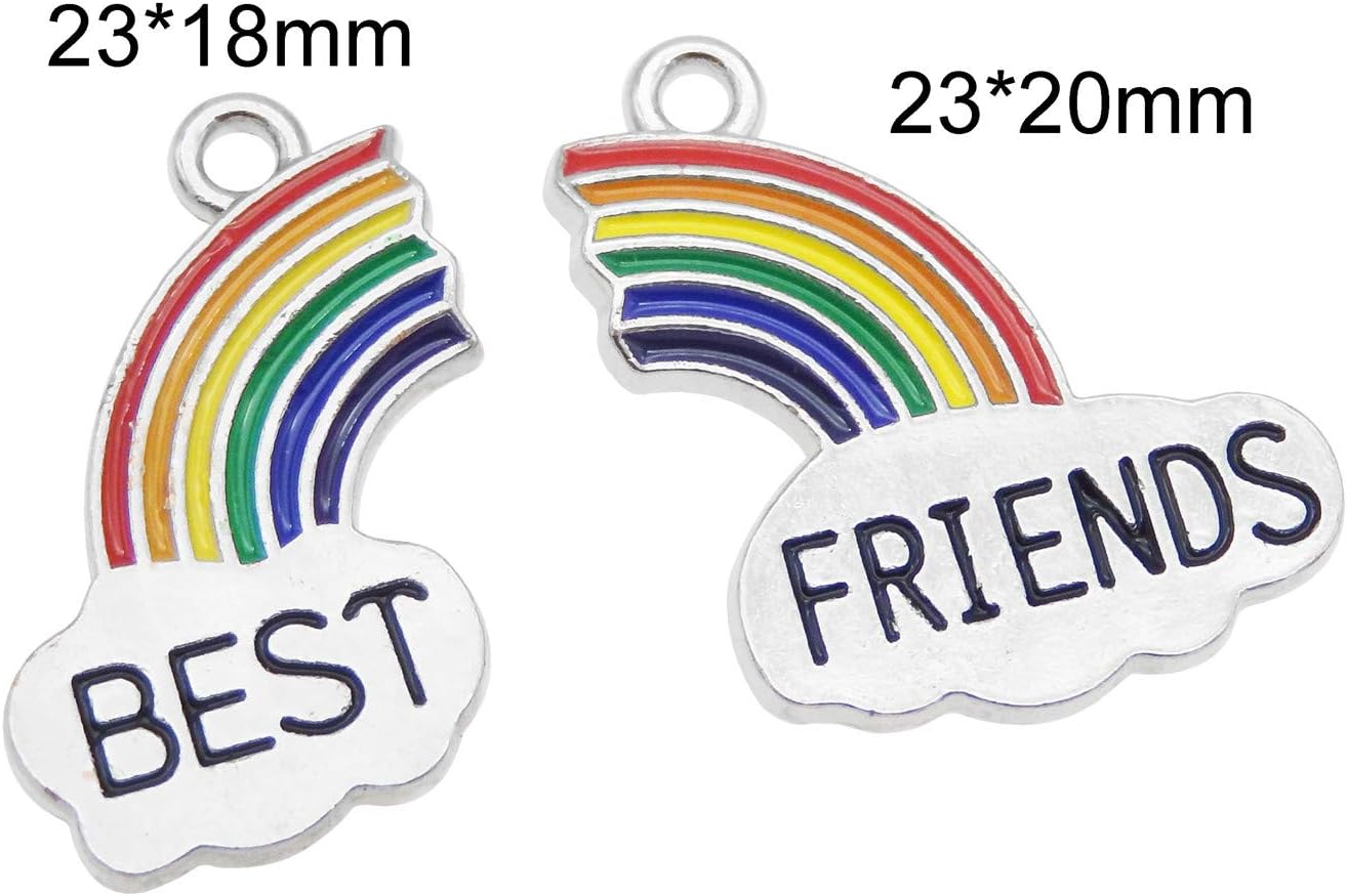 JJGQAZ 10 Pairs Mixed Rainbow BEST FRIENDS Enamel Silver Plated Charm Pendant for DIY Jewelry Making Necklace Bracelet Earring Jewelry Accessories Charms