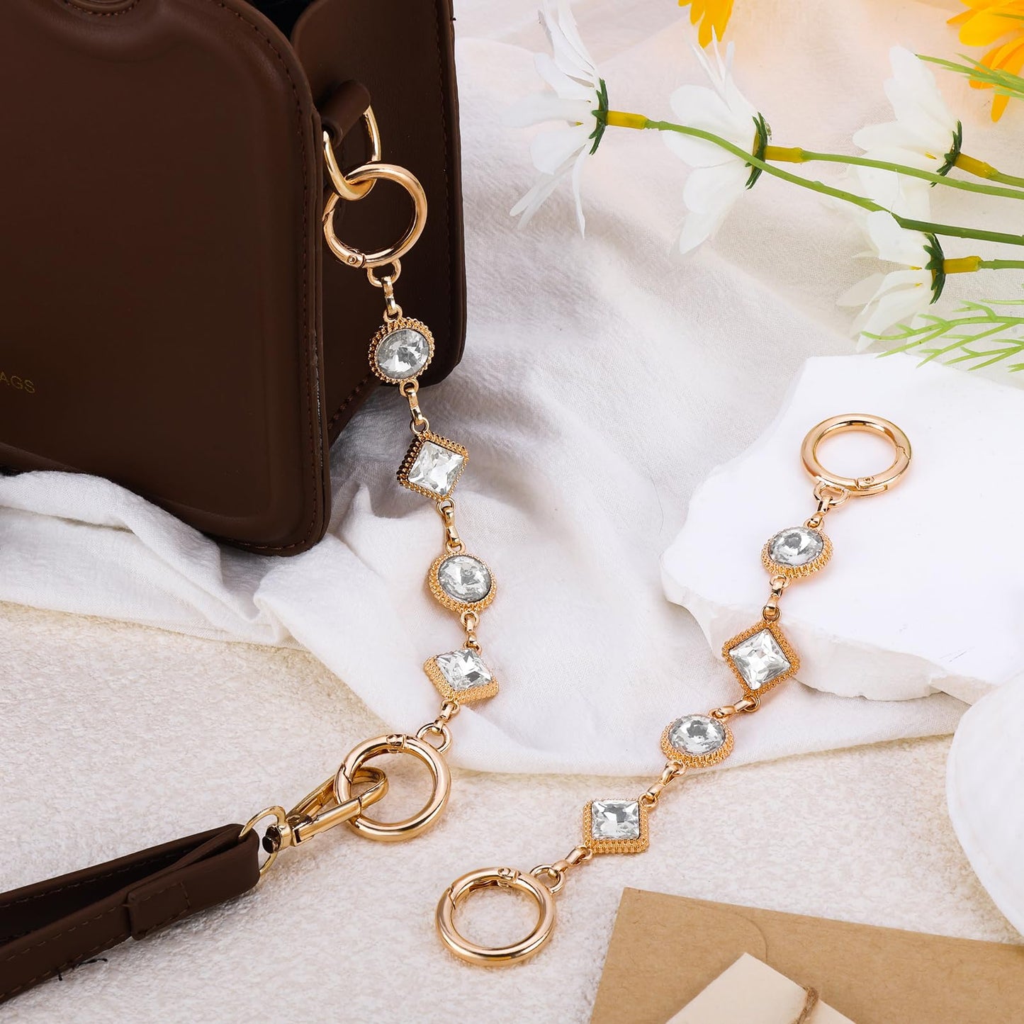 2Pcs Bag Extender Chain Metal Pearl Double Purse Strap Extenders for Handbags Crossbody Bag Gold Purse Extender Chain Purse Strap Replacement Black White Purse Accessories Bag Charms Mobile Phone Case