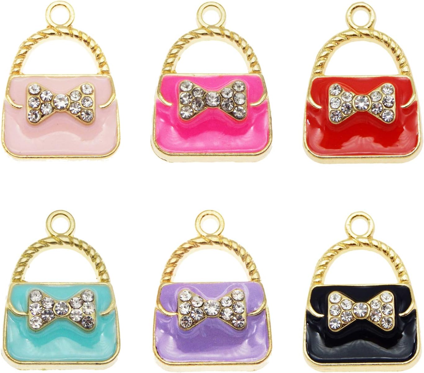 24pcs Mixed Colors Fashion Women Purse Bag Enamel Pendants Charms Gold Plated Ornaments for Necklace Bracelet Earring DIY Jewellery Making Supplies