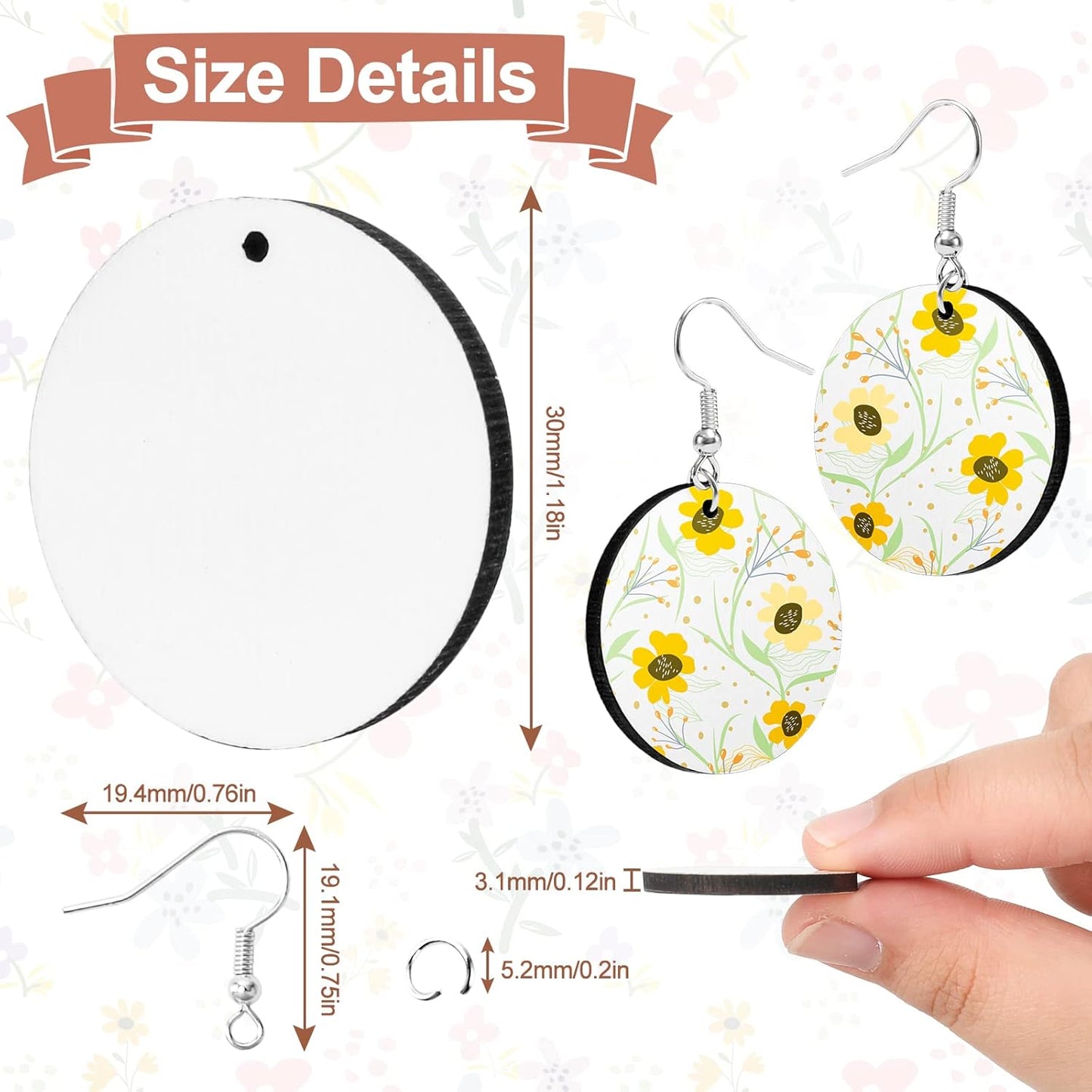 Whaline Round Sublimation Blank Earrings with Earring Hooks and Jump Rings Unfinished Heat Transfer Earrings for Christmas Valentine Women Girls DIY Earring Project Sublimation Accessories, 50Pcs